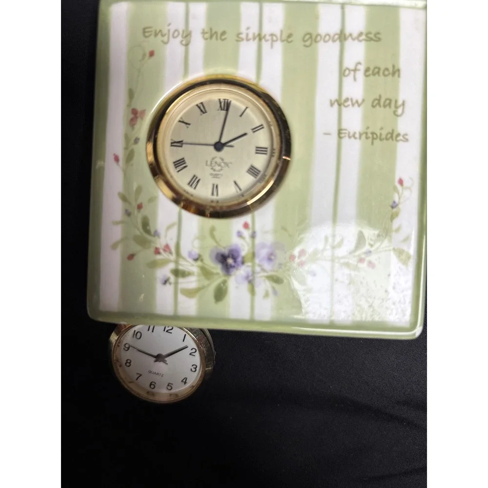Lenox Demdaco Woodsong Designs Ceramic Desk Clock Euripides Quote Sage Green